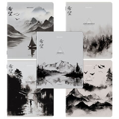 Тетради ДЭК А5 48 л. КОМПЛЕКТ 5 шт. BRAUBERG скоба, клетка, матовая ламинация, CALM NATURE, 404951
