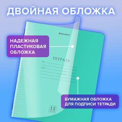 Тетрадь пластиковая обложка (прозрачная) 12 листов, клетка, BRAUBERG &laquo;Smart Cover&raquo;, ЗЕЛЕНАЯ, 405019