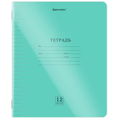 Тетрадь пластиковая обложка (прозрачная) 12 листов, линия, BRAUBERG &laquo;Smart Cover&raquo;, ЗЕЛЕНАЯ, 405020