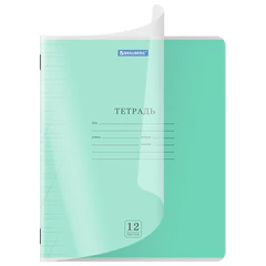 Тетрадь пластиковая обложка (прозрачная) 12 листов, косая линия, BRAUBERG "Smart Cover", АССОРТИ (микс в спайке), 405024