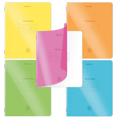 Тетрадь пластиковая обложка (НЕОН) 12 листов, линия, BRAUBERG &laquo;Smart Cover&raquo;, АССОРТИ (микс в спайке), 405026