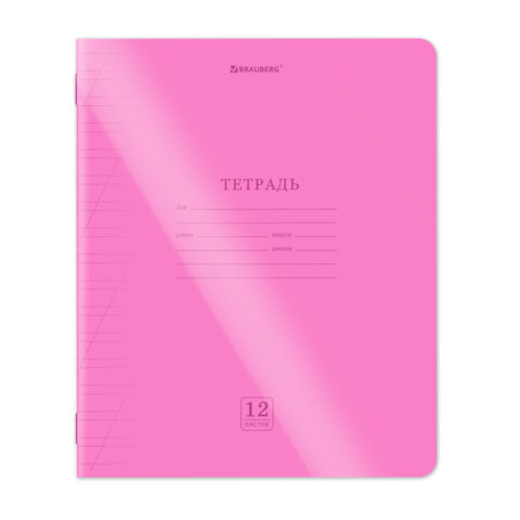 Тетрадь пластиковая обложка (НЕОН) 12 листов, косая линия, BRAUBERG "Smart Cover", АССОРТИ (микс в спайке), 405027 - фото 2