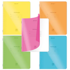 Тетрадь пластиковая обложка (НЕОН) 18 листов, клетка, BRAUBERG &laquo;Smart Cover&raquo;, АССОРТИ (микс в спайке), 405032
