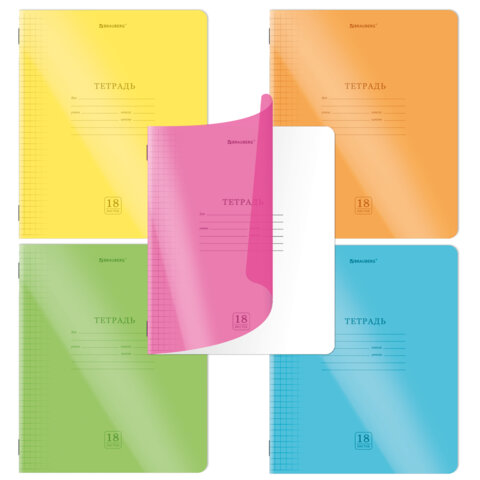 Тетрадь пластиковая обложка (НЕОН) 18 листов, клетка, BRAUBERG "Smart Cover", АССОРТИ (микс в спайке), 405032