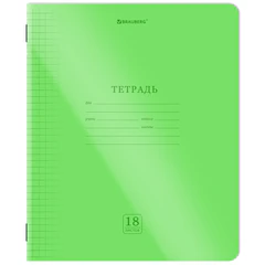 Тетрадь пластиковая обложка (НЕОН) 18 листов, клетка, BRAUBERG &laquo;Smart Cover&raquo;, АССОРТИ (микс в спайке), 405032