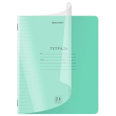 Тетрадь пластиковая обложка (прозрачная) 24 листа, линия, BRAUBERG "Smart Cover", ЗЕЛЕНАЯ, 405035