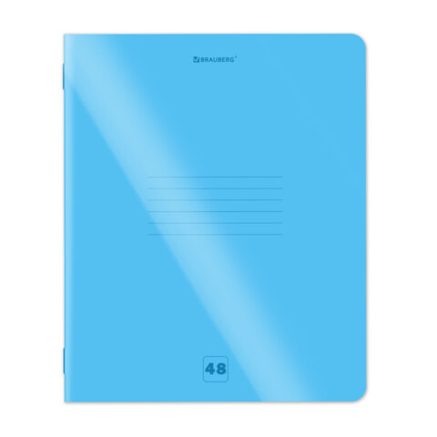 Тетрадь пластиковая обложка (НЕОН) А5, 48 листов, скоба, клетка, BRAUBERG "Smart Cover", СИНЯЯ, 405039