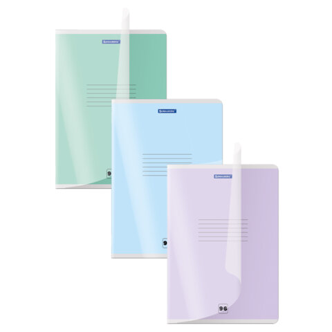 Тетрадь пластиковая обложка (прозрачная) А4, 96 листов, скоба, клетка, BRAUBERG "Smart Cover", АССОРТИ (микс в спайке), 405042