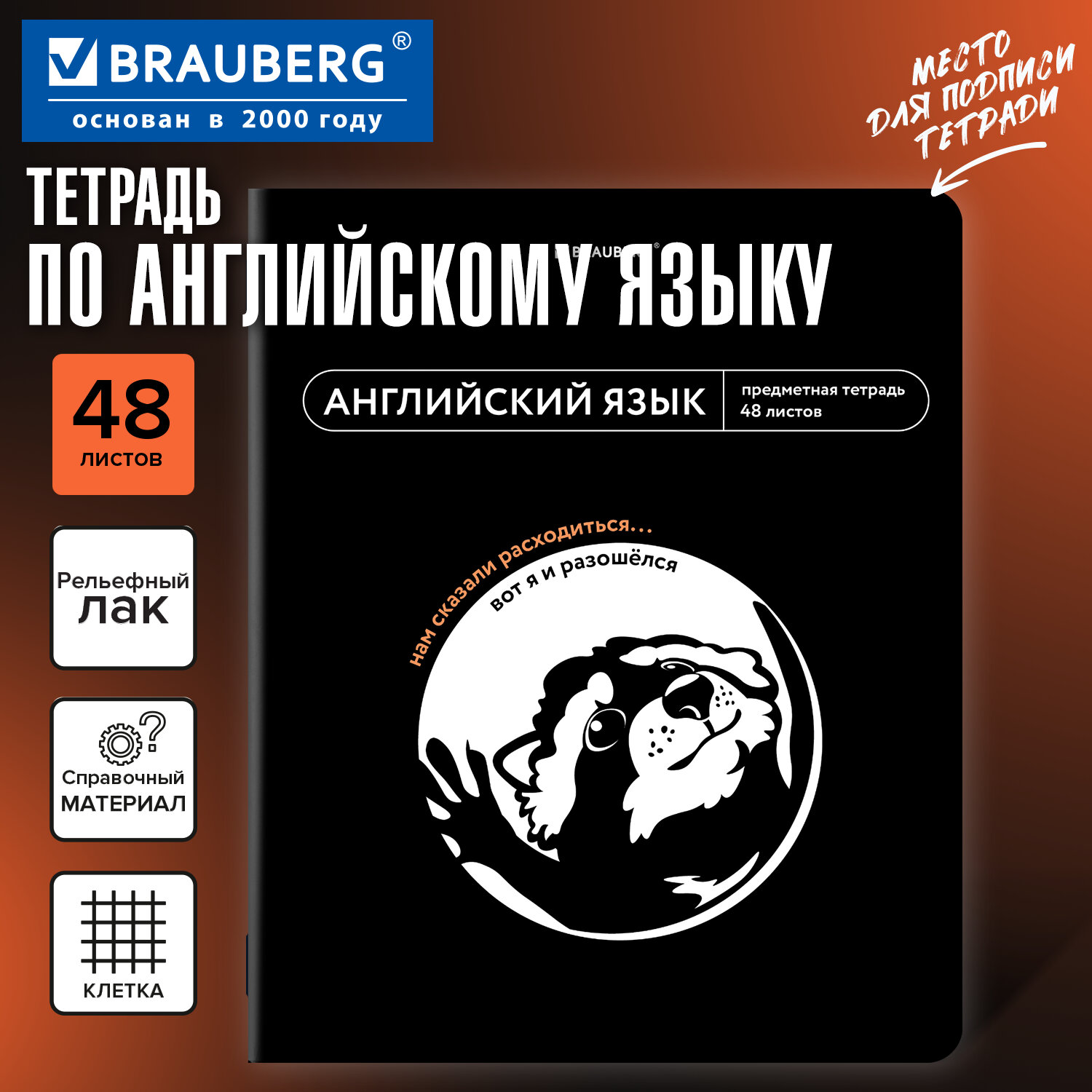 Тетрадь предметная МЕМЫ 48 л., TWIN-лак, АНГЛИЙСКИЙ ЯЗЫК, клетка, подсказки, BRAUBERG, 405098