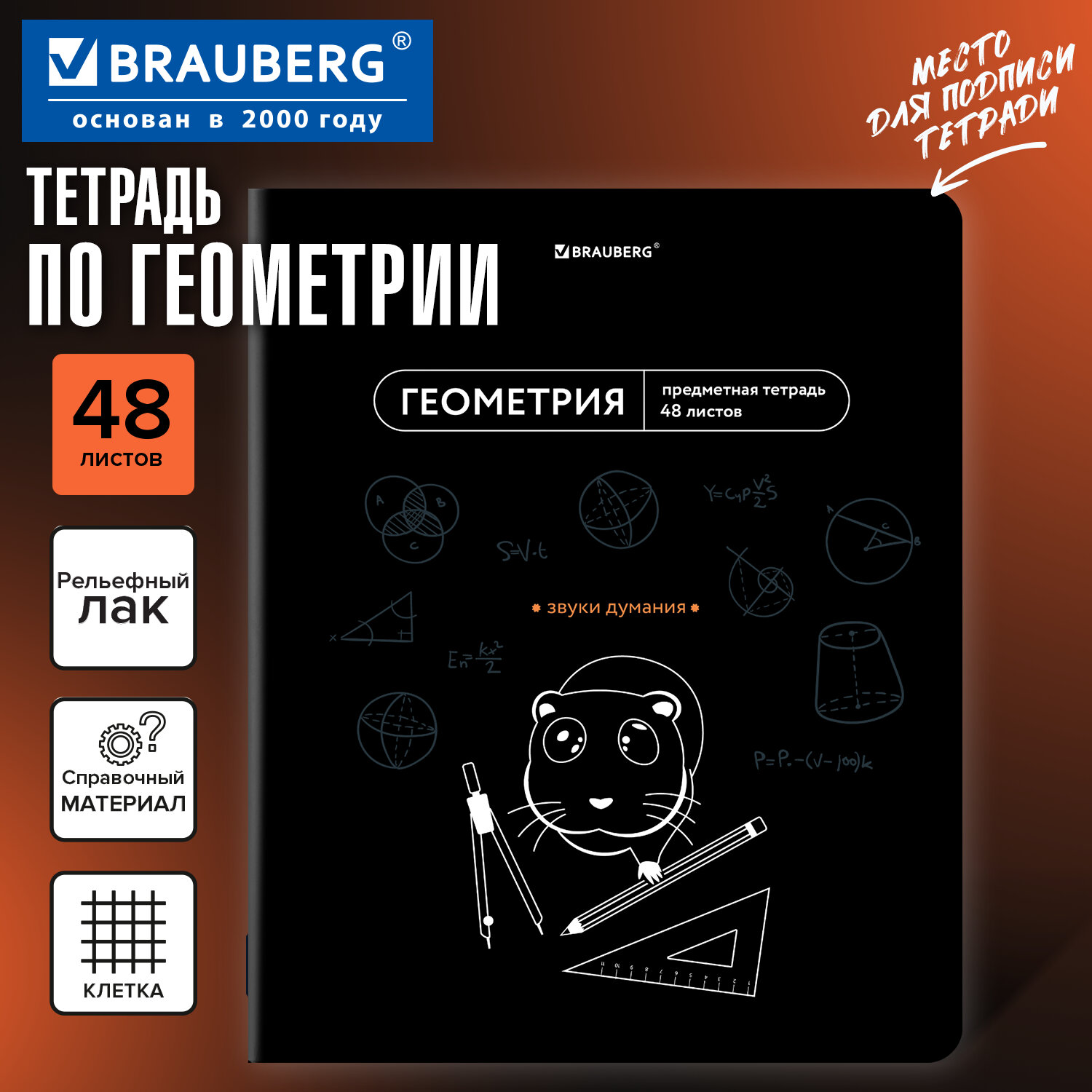 Тетрадь предметная МЕМЫ 48 л., TWIN-лак, ГЕОМЕТРИЯ, клетка, подсказки, BRAUBERG, 405101
