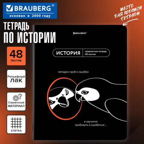 Тетрадь предметная МЕМЫ 48 л., TWIN-лак, ИСТОРИЯ, клетка, подсказки, BRAUBERG, 405103