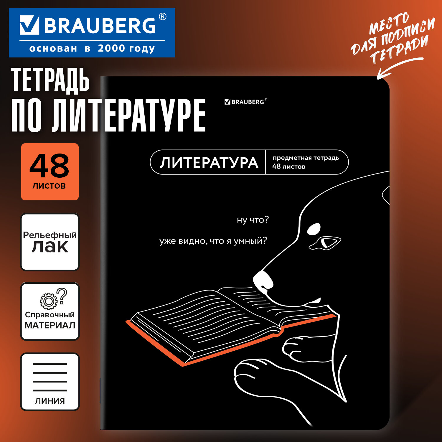 Тетрадь предметная МЕМЫ 48 л., TWIN-лак, ЛИТЕРАТУРА, линия, подсказки, BRAUBERG, 405104