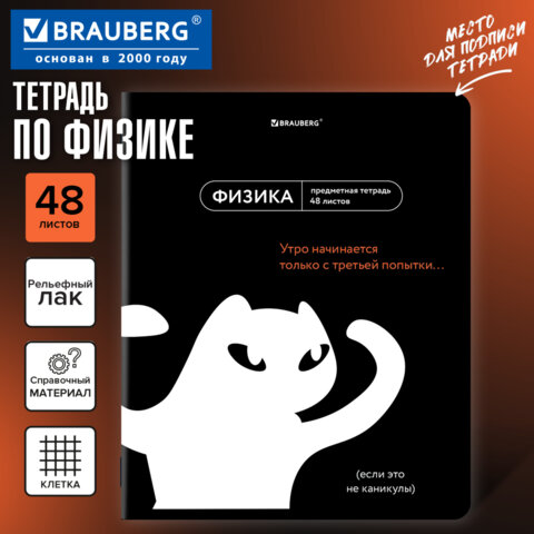 Тетрадь предметная МЕМЫ 48 л., TWIN-лак, ФИЗИКА, клетка, подсказки, BRAUBERG, 405106