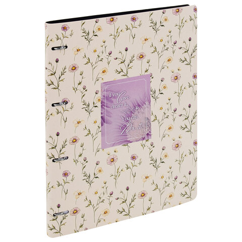 Тетрадь на кольцах БОЛЬШАЯ А4, 240х310 мм, 120 л., под кожу, BRAUBERG VISTA, "Пастельные цветы", 405204