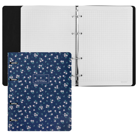 Тетрадь на кольцах А5, 175х215 мм, 120 л., под кожу, BRAUBERG VISTA, "Цветочный паттерн", 405206