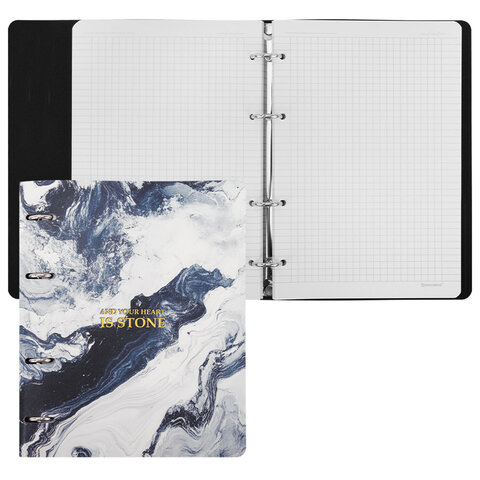 Тетрадь на кольцах А5, 175х215 мм, 120 л., под кожу, BRAUBERG VISTA, "Мрамор", 405207