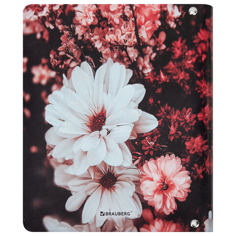 Тетрадь на кольцах А5, 175х215 мм, 120 л., под кожу, BRAUBERG VISTA, "Цветы", 405210