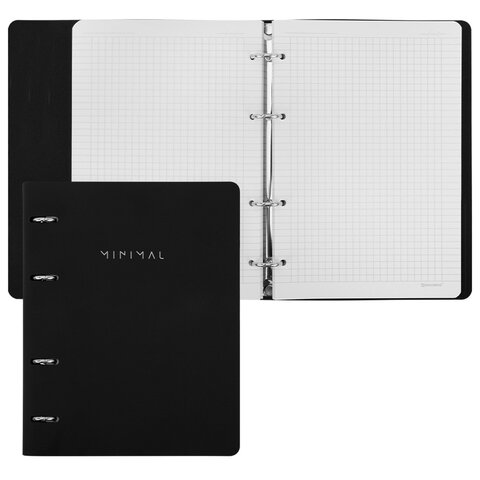 Тетрадь на кольцах А5, 175х215 мм, 120 л., под кожу, BRAUBERG VISTA, "Minimal", черный, 405215