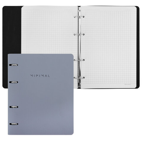 Тетрадь на кольцах А5, 175х215 мм, 120 л., под кожу, BRAUBERG VISTA, "Minimal", серый, 405216