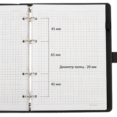 Тетрадь на кольцах А5, 180&times;220 мм, 120 л., под кожу soft-touch, застежка, BRAUBERG SHADE, черный, 405246