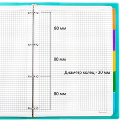 Тетрадь на кольцах БОЛЬШАЯ А4, 305&times;235 мм, 120 л., пластик, разделители, BRAUBERG MOVE, бирюзовый, 405255