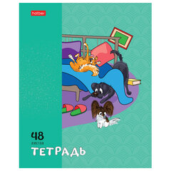 Тетрадь А5 48 л., HATBER скоба, клетка, обложка картон, "Dog mafia" (микс в спайке), 083566
