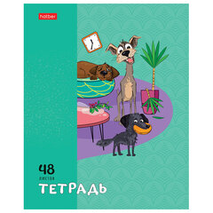Тетрадь А5 48 л., HATBER скоба, клетка, обложка картон, "Dog mafia" (микс в спайке), 083566
