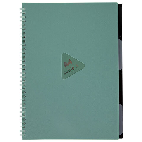 Тетрадь обложка пластик, А4 80 л., гребень, 4 разделителя, клетка, BRAUBERG, зеленый, 405363