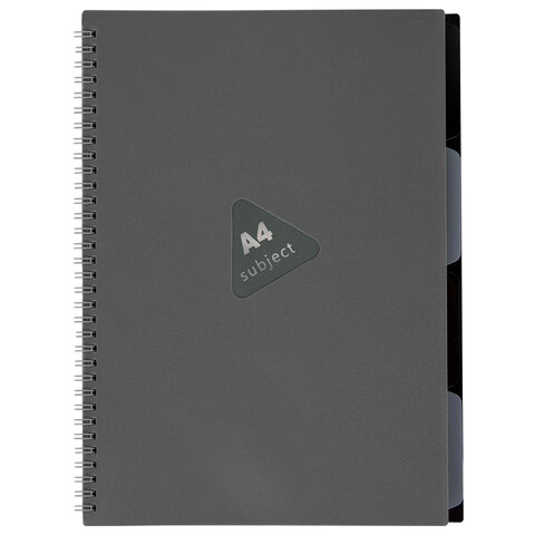 Тетрадь обложка пластик, А4 80 л., гребень, 4 разделителя, клетка, BRAUBERG, серый, 405365