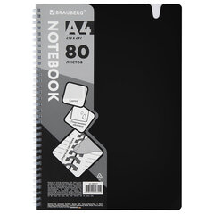 Тетрадь обложка пластик, А4 80 л., гребень мягкий, вырубка для ручки, клетка, BRAUBERG, черный, 405371