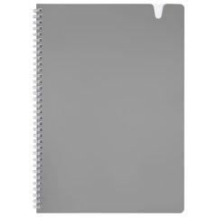 Тетрадь обложка пластик, А4 80 л., гребень мягкий, вырубка для ручки, клетка, BRAUBERG, серый, 405372