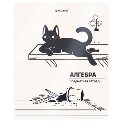 Тетрадь предметная КОТ-НЕПОСЕДА 48 л., пластиковая обложка, АЛГЕБРА, клетка, подсказ, BRAUBERG, 405527