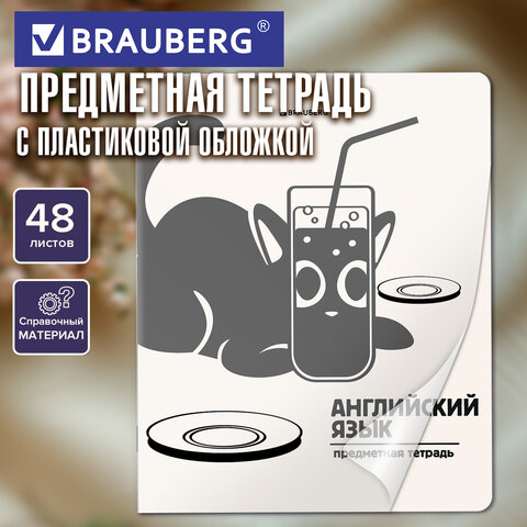 Тетрадь предметная КОТ-НЕПОСЕДА 48 л., пластиковая обложка, АНГЛИЙСКИЙ ЯЗЫК, клетка, подсказ, BRAUBERG, 405529 - фото 5