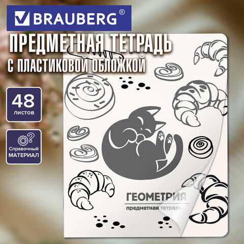 Тетрадь предметная КОТ-НЕПОСЕДА 48 л., пластиковая обложка, ГЕОМЕТРИЯ, клетка, подсказ, BRAUBERG, 405532 - фото 5