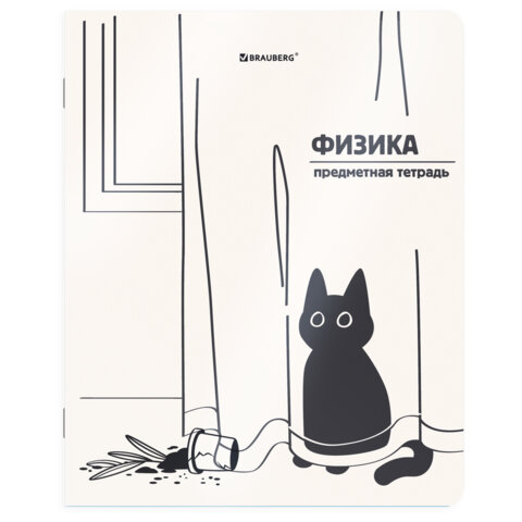 Тетрадь предметная КОТ-НЕПОСЕДА 48 л., пластиковая обложка, ФИЗИКА, клетка, подсказ, BRAUBERG, 405537