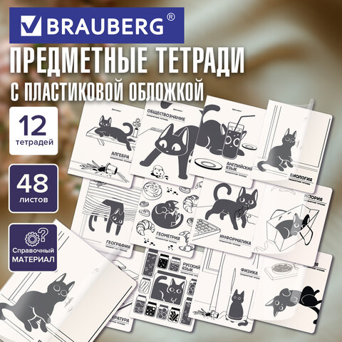 Тетради предметные, КОМПЛЕКТ 12 ПРЕДМЕТОВ 48 л., пластиковая обложка, BRAUBERG "КОТ-НЕПОСЕДА", 405542 - фото 18
