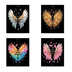 Тетрадь А5 48 л., HATBER, скоба, клетка, матовая ламинация, 3D-фольга, Крылья ангела (микс), 091164