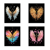 Тетрадь А5 48 л., HATBER, скоба, клетка, матовая ламинация, 3D-фольга, Крылья ангела (микс), 091164