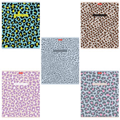 Тетрадь А5 48 л., HATBER, скоба, клетка, обложка картон, тиснение, LEO-принт (микс в спайке), 092970