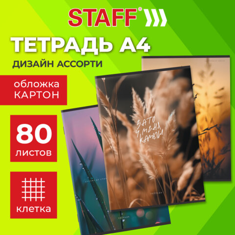 Тетрадь А4 80 л. STAFF "College" скоба, клетка, офсет №2 ЭКОНОМ, обложка картон, ЭСТЕТИКА, 405617 - фото 7
