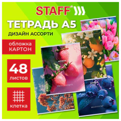 Тетрадь А5 48 л. STAFF "College", скоба, клетка, офсет №2 ЭКОНОМ, обложка картон, "ПРИРОДА", 405626