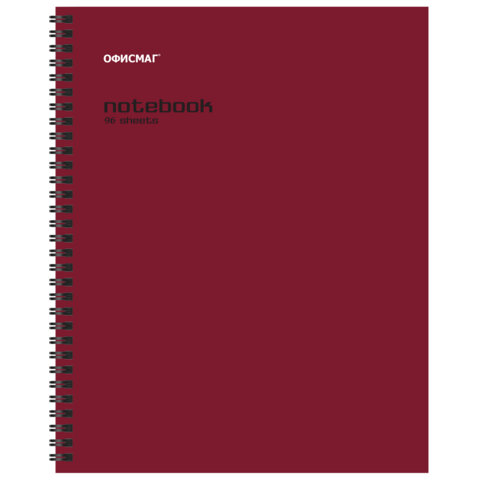 Тетрадь А5, 96 л., ОФИСМАГ, гребень, клетка, обложка картон, БОРДОВАЯ, 405638