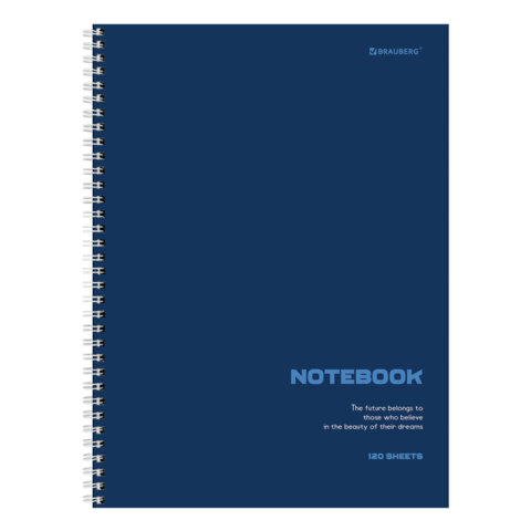 Тетрадь А4, 120 л., BRAUBERG, гребень, клетка, матовая ламинация, "Классика Blue", 405643 - фото 5