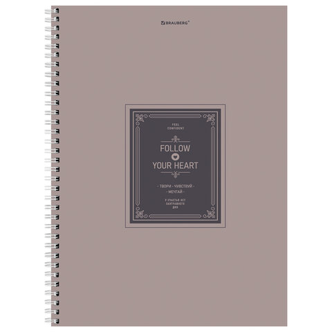 Тетрадь А4, 120 л., BRAUBERG, гребень, клетка, матовая ламинация, "Винтаж", 405644 - фото 5