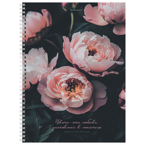 Тетрадь А4, 120 л., BRAUBERG, гребень, клетка, глянцевый лак, "Цветы", 405645 - фото 4
