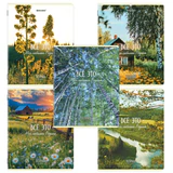 Тетрадь А5, 48 л., BRAUBERG, скоба, клетка, глянцевый лак, "Русская природа" (микс в спайке), 405651