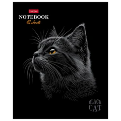 Тетрадь А5, 48 л., HATBER, скоба, клетка, матовая ламинация, 3D-лак, &laquo;Black Cat&raquo; (микс в спайке), 093159