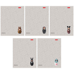 Тетрадь А5, 48 л., HATBER, скоба, клетка, soft-touch ламинация, 3D-лак, Матрешки (микс в спайке), 095881