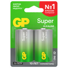 Батарейки КОМПЛЕКТ 2 шт., GP Super G-Tech, D (LR20, 13А), алкалиновые, блистер, 13A-2CR2