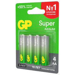 Батарейки КОМПЛЕКТ 4 шт., GP Super G-Tech, AA (LR6, 15А), алкалиновые, пальчиковые, блистер, 15A-2CR4